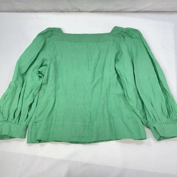 NEW J. Crew 100% Linen Women's Medium Green Top Blouse Preppy Office Puff Sleeve - Picture 6 of 12